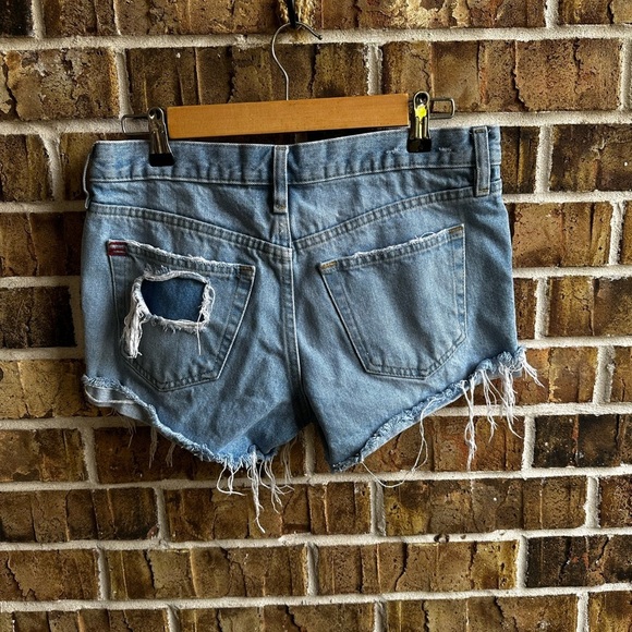 BDG Blue Distressed Jean Shorts with Frayed Hem - Picture 3 of 6